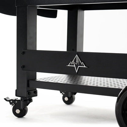 Black metal cart with a logo on a white background