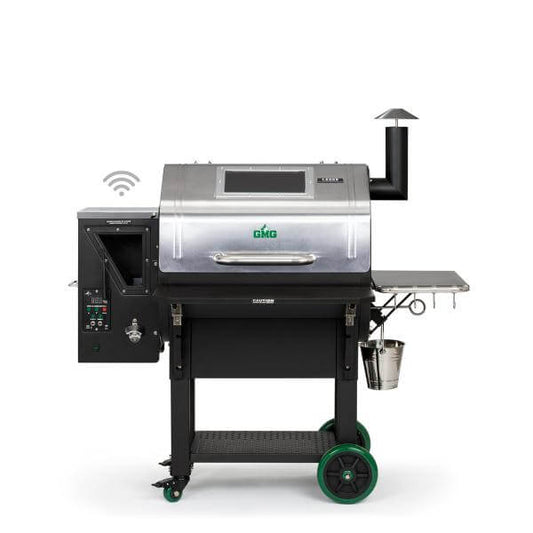 Grill with digital display and wireless connectivity on a white background