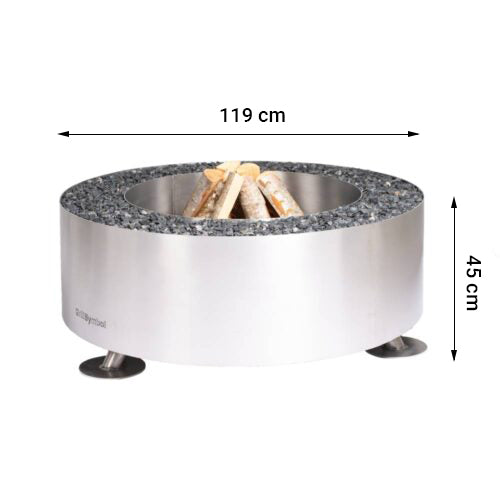 GrillSymbol Stainless Steel Fire Pit Luna Silver - 119 cm