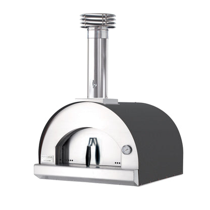 Fontana Margherita Anthracite build-in wood pizza oven in outdoor kitchen