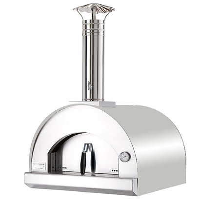Fontana Margherita stainless steel build-in wood pizza oven in outdoor kitchen