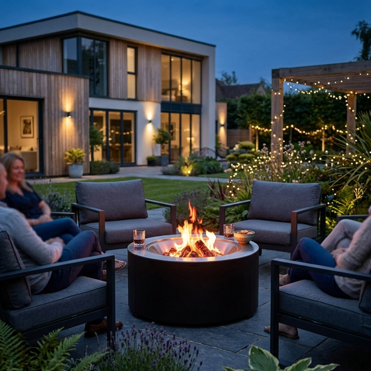 Martinsen corten fire pit in modern UK garden