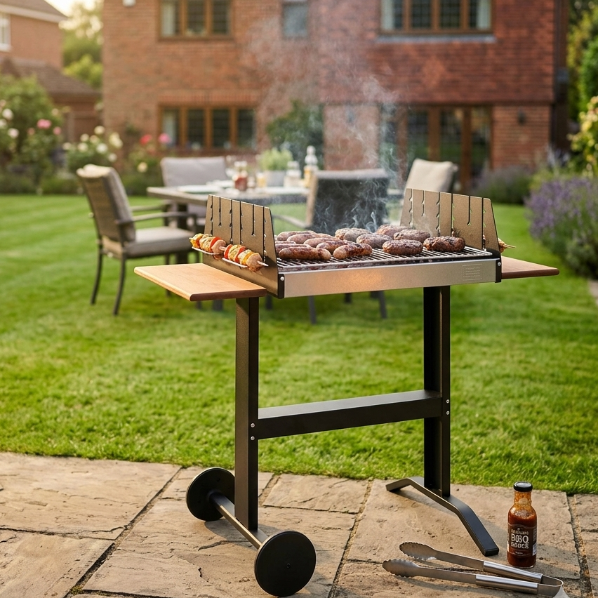 Martinsen BBQ cooking charcoal grilling outdoor entertaining with side tables