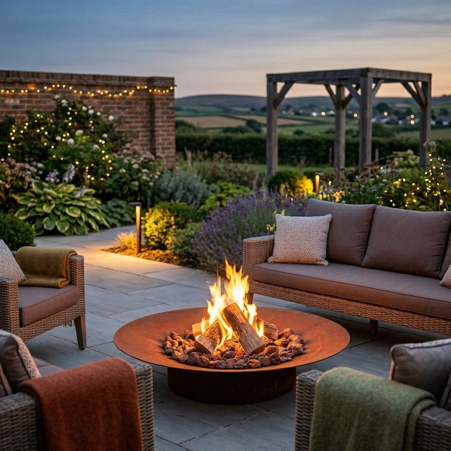 Martinsen Large Fire Pit in UK garden 