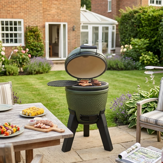 Moddern Kamado BBQ in UK garden setting 