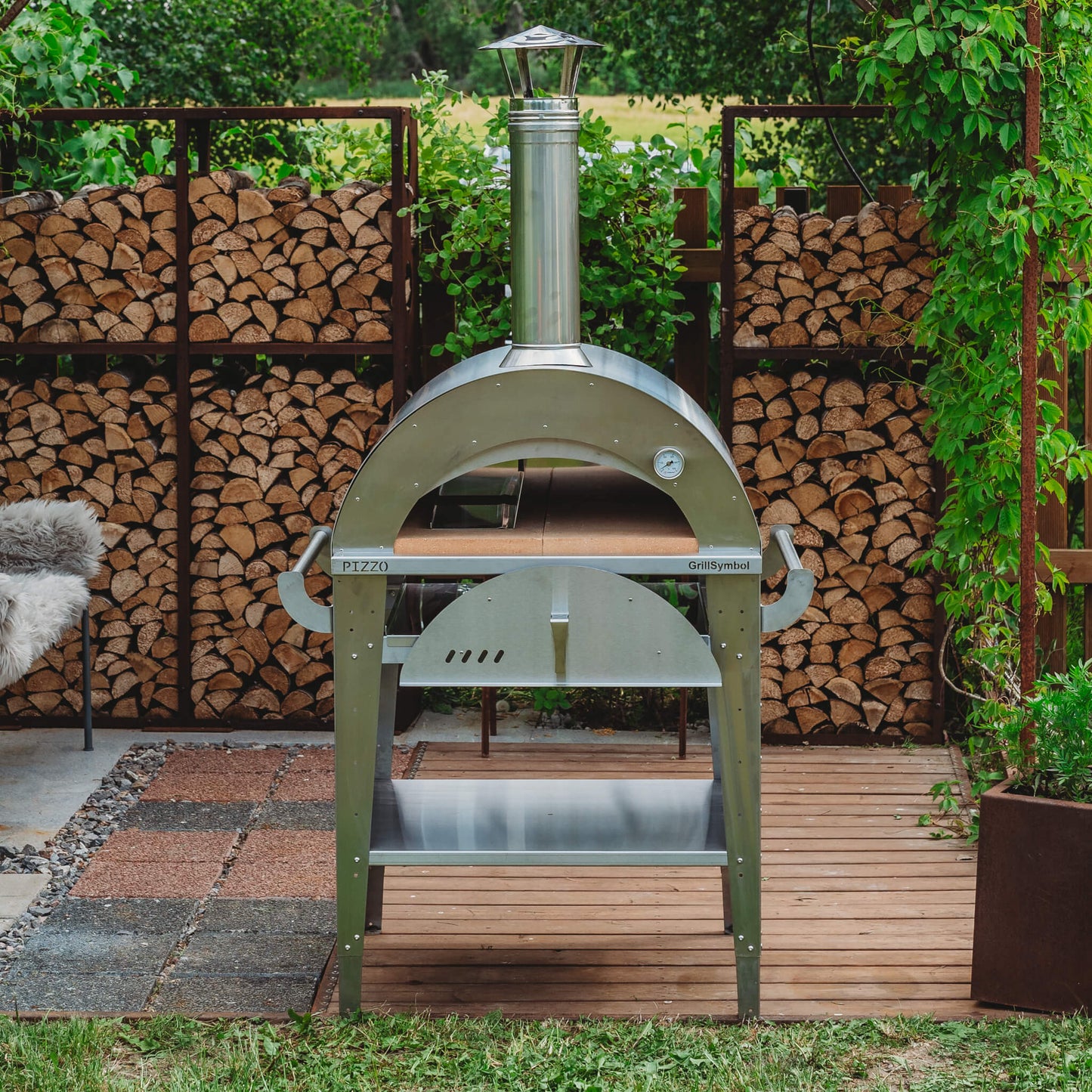 GrillSymbol Wood Fired Pizza Oven With Stand Pizzo-Set-Inox