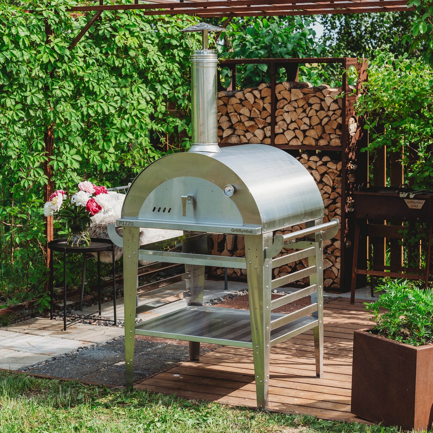 GrillSymbol Wood Fired Pizza Oven With Stand Pizzo-Set-Inox