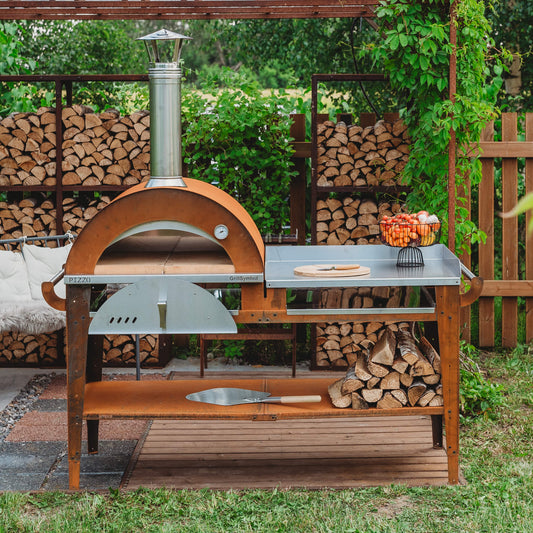 GrillSymbol Wood Fired Pizza Oven with Stand and Side Table Pizzo XL Set