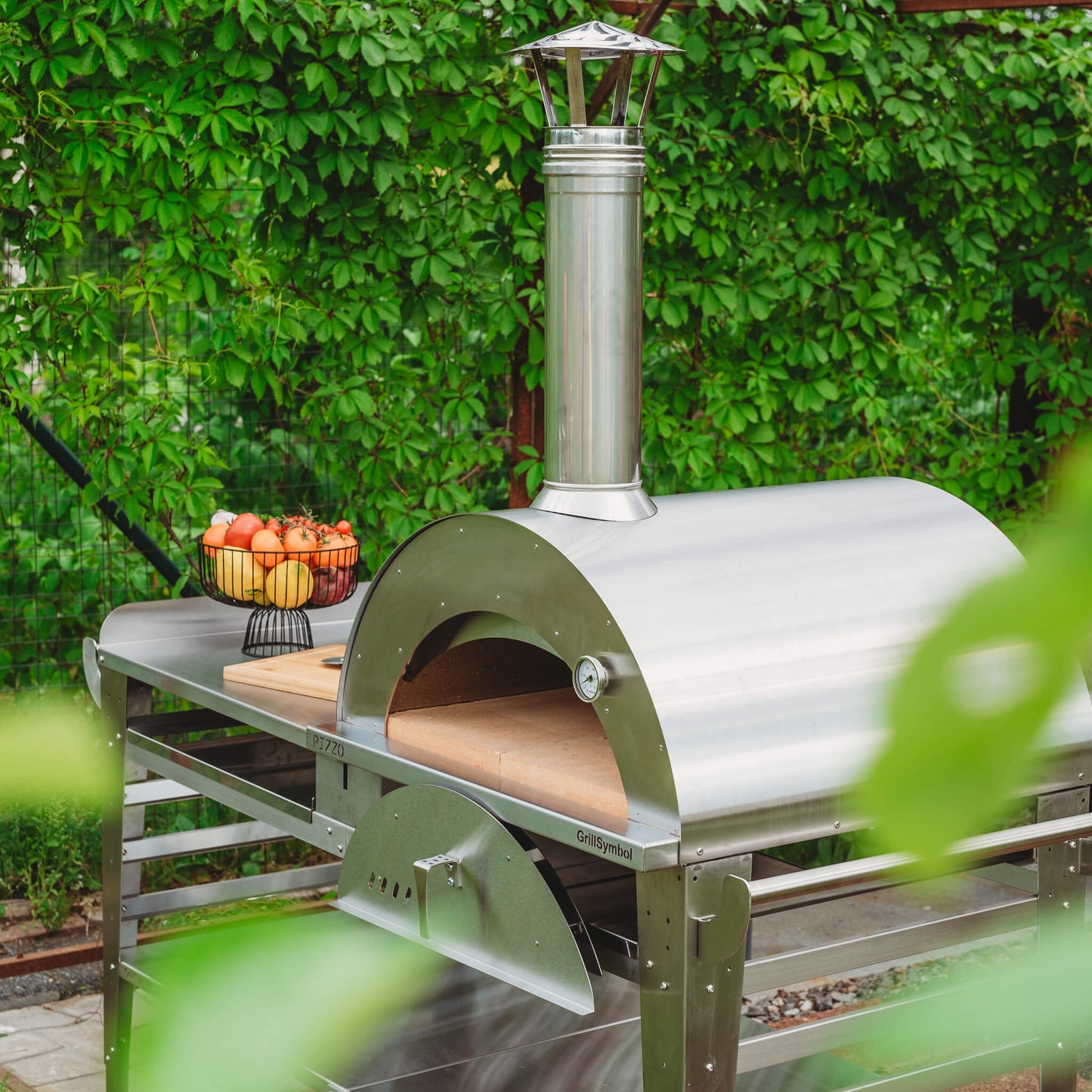 GrillSymbol Wood Fired Pizza Oven with Stand and Side Table Pizzo-XL-Set-Inox