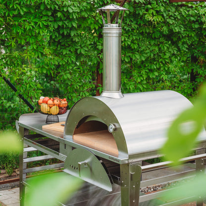 GrillSymbol Wood Fired Pizza Oven with Stand and Side Table Pizzo-XL-Set-Inox