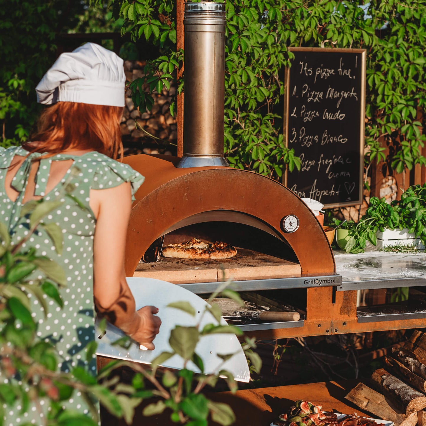 GrillSymbol Wood Fired Pizza Oven with Stand and Side Table Pizzo XL Set