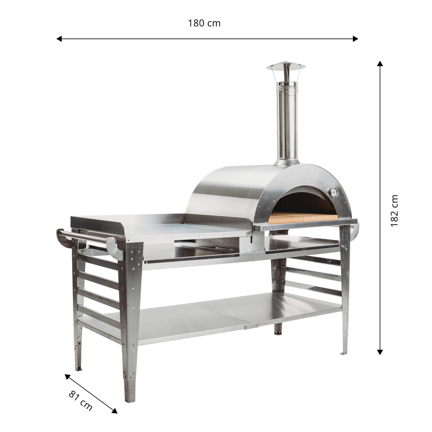 GrillSymbol Wood Fired Pizza Oven with Stand and Side Table Pizzo-XL-Set-Inox