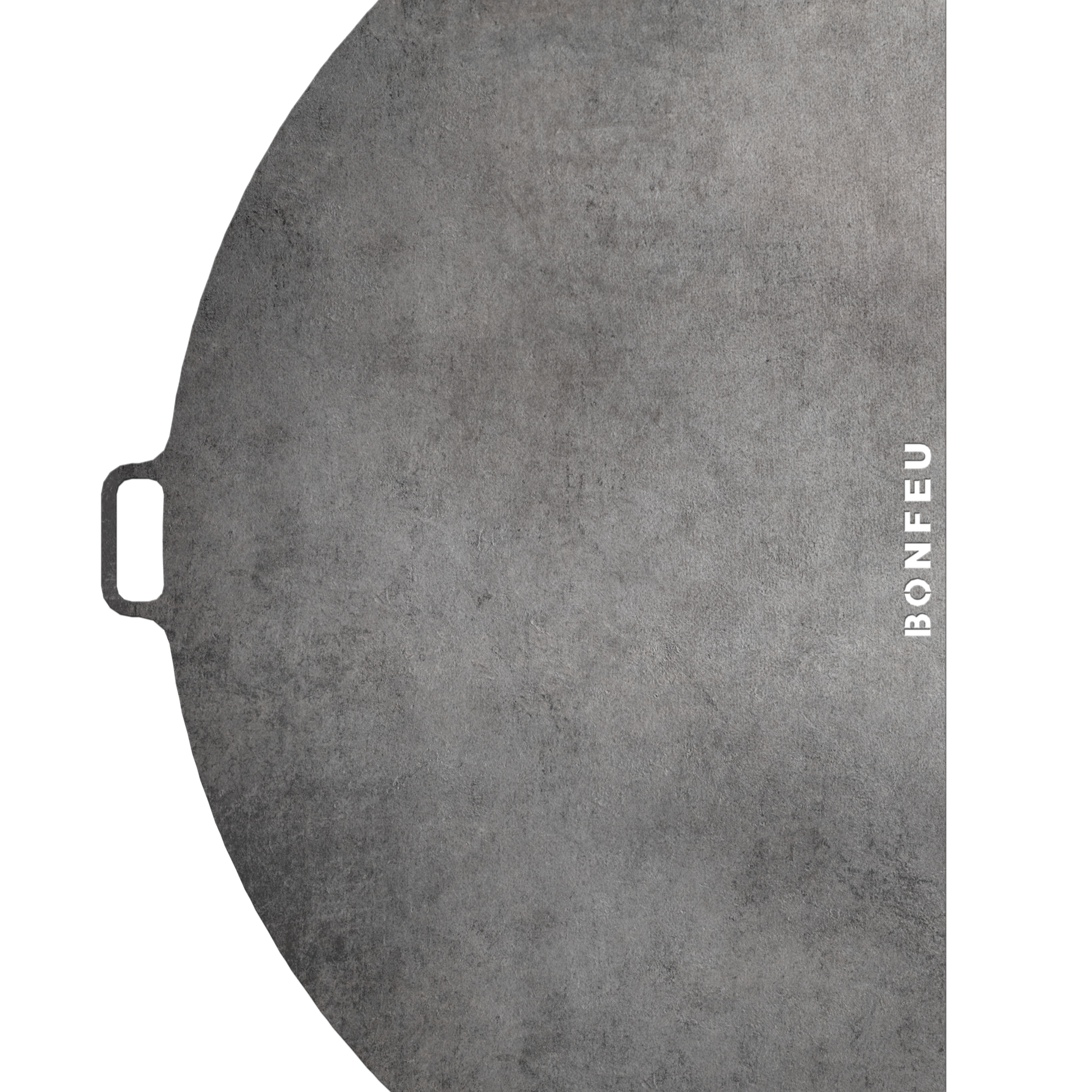 Black cast iron skillet with 'BONFEU' branding on a white background