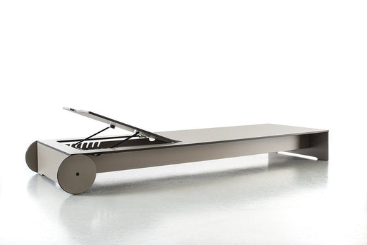 conmoto taupe RIVA sunbed, HPL material, 6-way adjustable backrest, castors, weatherproof outdoor lounger, 210x70 cm