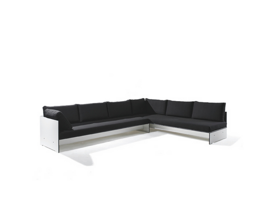 conmoto RIVA Lounge Combination B, modular HPL outdoor sofa, Sunbrella cushions, white, anthracite, taupe, flexible garden seating