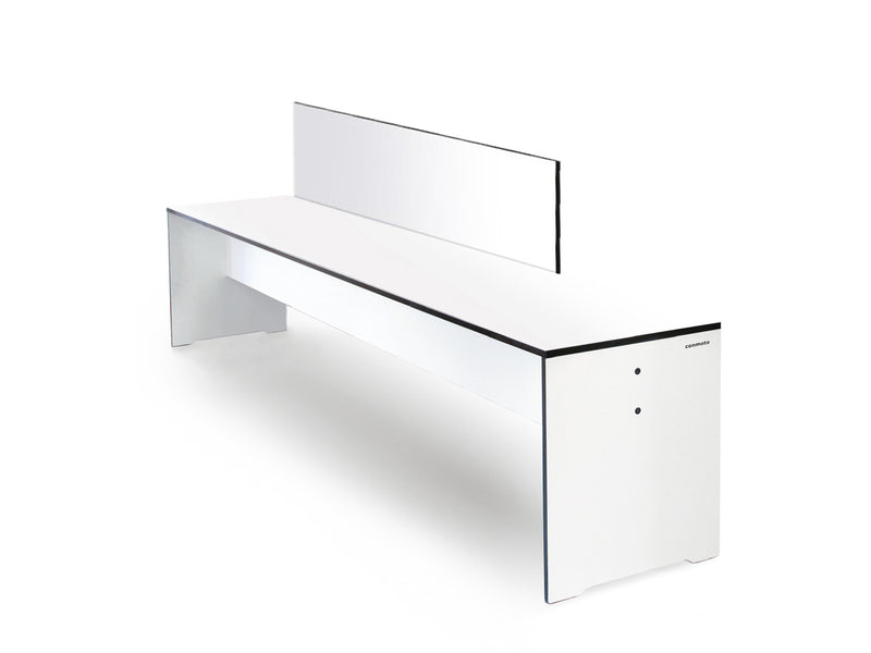 conmoto RIVA white bench with backrest in minimalist design for outdoor dining
