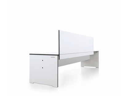 conmoto RIVA white bench with backrest in minimalist HPL design for outdoor dining