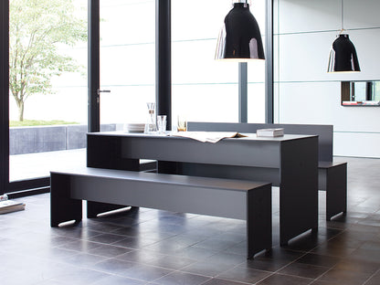 onmoto RIVA anthracite table and  bench with backrest in minimalist HPL design for outdoor dining