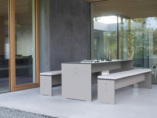 Weather-resistant HPL outdoor table and bench set 
