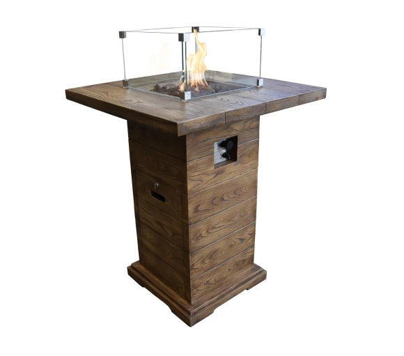 Rova Bar Wooden outdoor fire table with glass cover 
