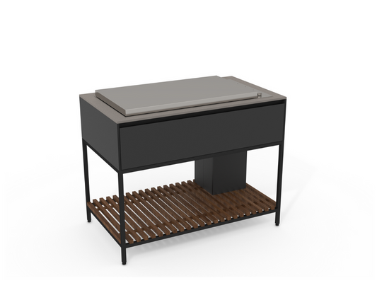 Customisable TICINO Kitchen Frame Gas BBQ 120 by German brand conmoto. Weatherproof HPL & stainless steel base with optional ceramic top for stylish outdoor cooking.