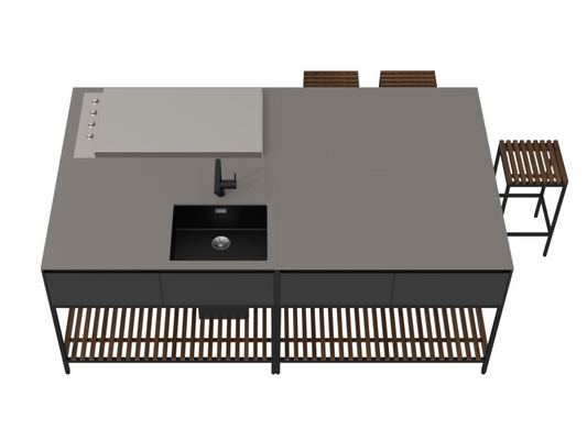 conmoto TICINO Modular Kitchen with Frame Drawer 120 sink and gas 120 BBQ