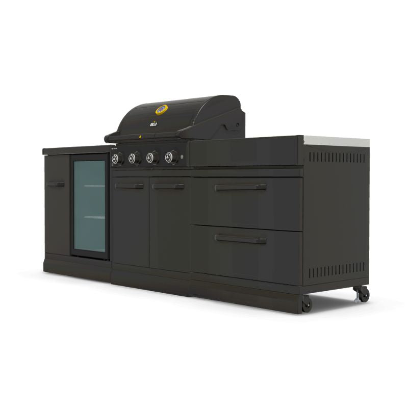 GRLLR Outdoor Kitchen - G4S 4 Burner BBQ, Fridge and Storage Unit