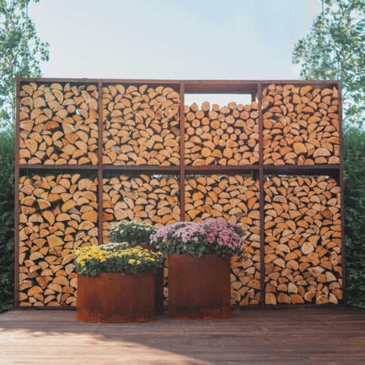 GrillSymbol Corten Steel WALL-XL Firewood Rack – Outdoor Storage UK