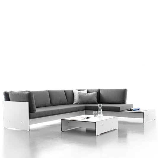 conmoto RIVA Lounge Combination E, modular HPL sofa, Sunbrella® cushions, weatherproof outdoor lounge, patio seating, white