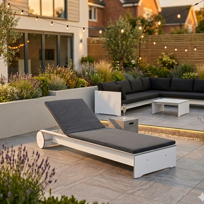 conmoto RIVA Sunbed Premium Outdoor Lounger in UK garden setting 