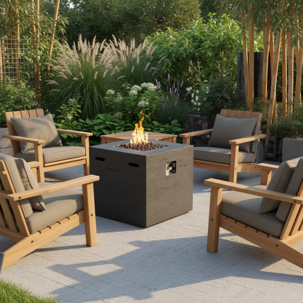 Ellington fire table outdoor garden seating with flame compact fire pit