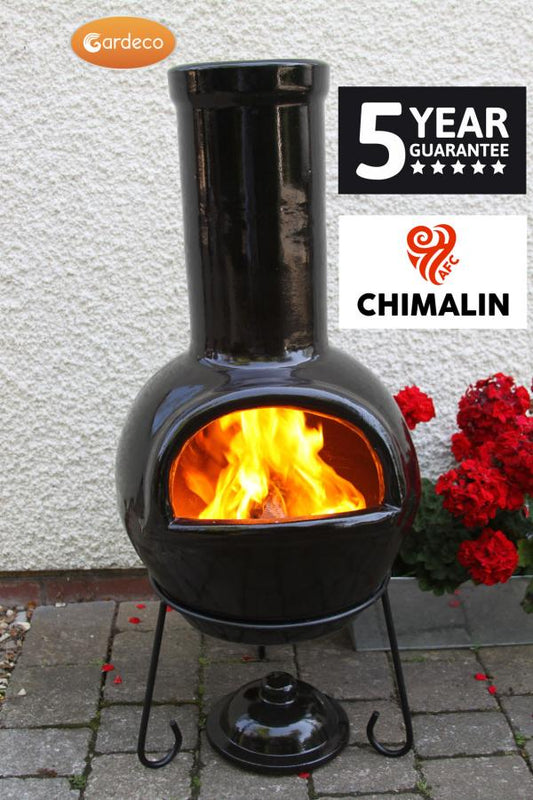 Gardeco Sempra Large Chimalin AFC Chimenea Glazed Black