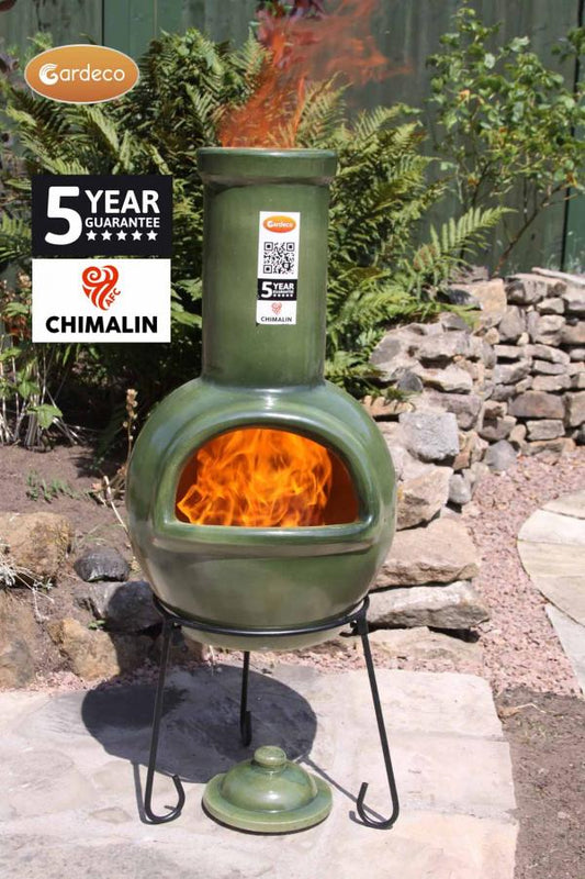 Gardeco Sempra Large Chimalin AFC Chimenea Glazed Green