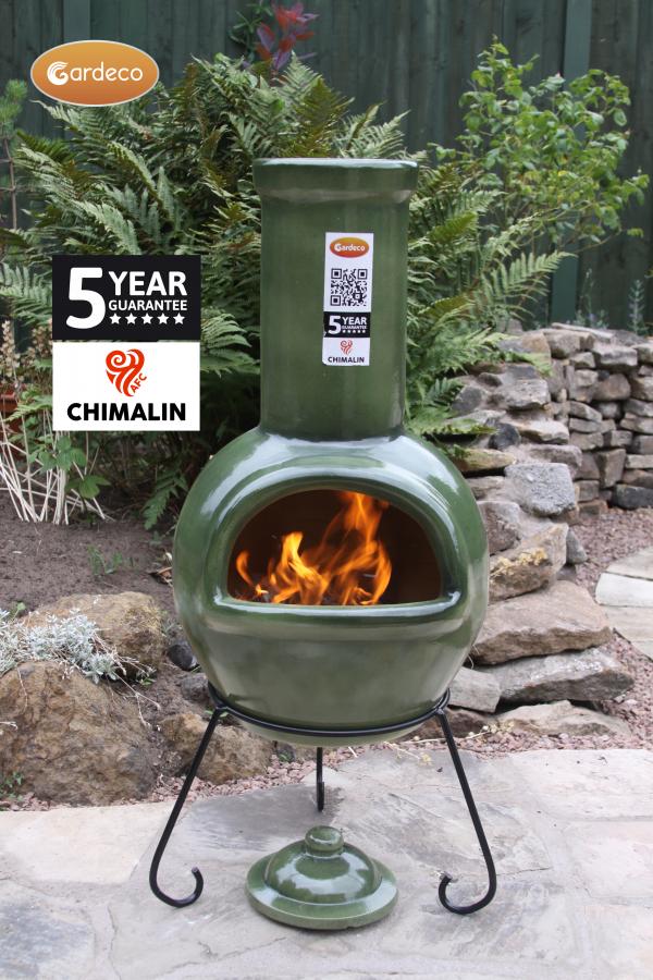 Gardeco Sempra Large Chimalin AFC Chimenea Glazed Green