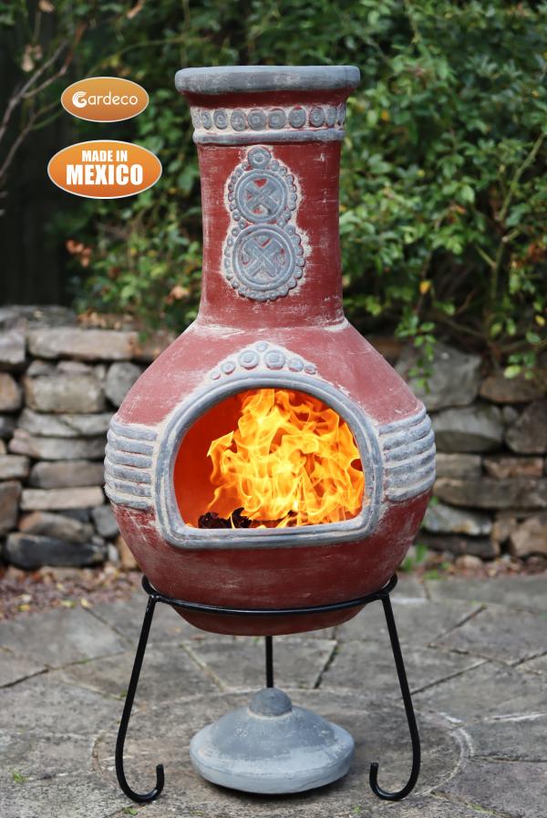Gardeco Azteca X-Large Mexican Chimenea Red and Grey
