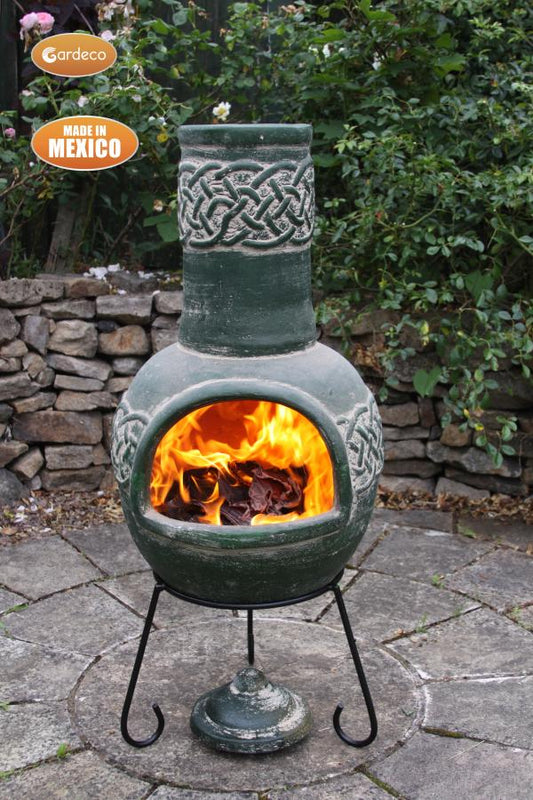 Gardeco Large Edyth Mex Chimenea Celtic Style in Grey/Green Finish