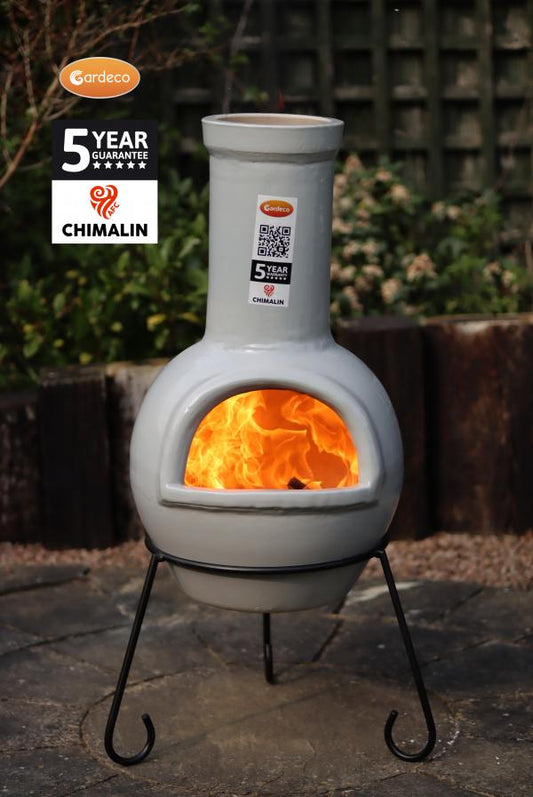 Gardeco Sempra Large Chimalin AFC Chimenea In Glazed Light Grey